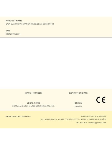 Caja cuadrada estanca 80x80x35mm solera 604