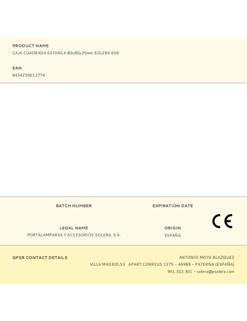 Caja cuadrada estanca 80x80x35mm solera 604
