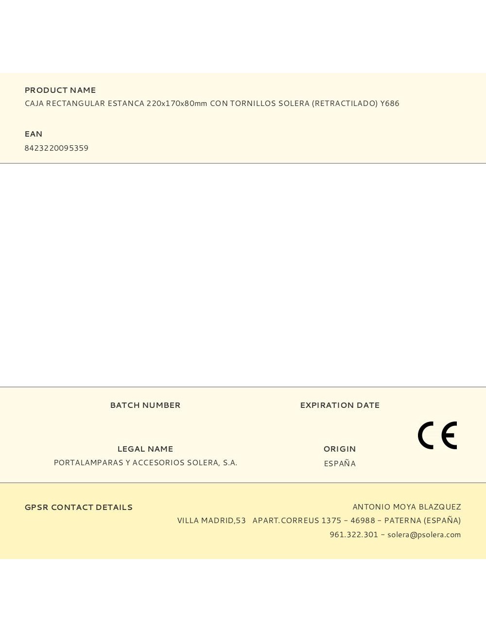 Caja rectangular estanca 230 x 180 x 88 mm con tornillos solera (retractilado) y686