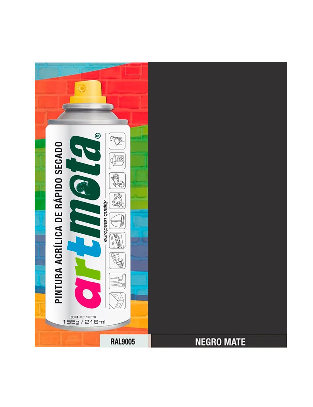 Pintura acrílica spray ral9005 negro mate 216 ml