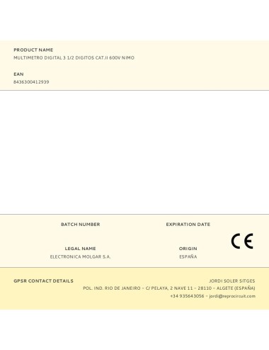 Multimetro digital 3 1/2 digitos cat.ii 600v nimo