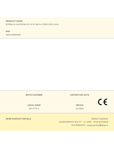 Bombilla halogena g9 35 w 300 lm 2700k 220v 4,4cm