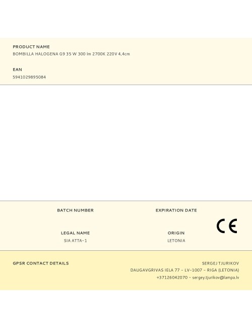 Bombilla halogena g9 35 w 300 lm 2700k 220v 4,4cm