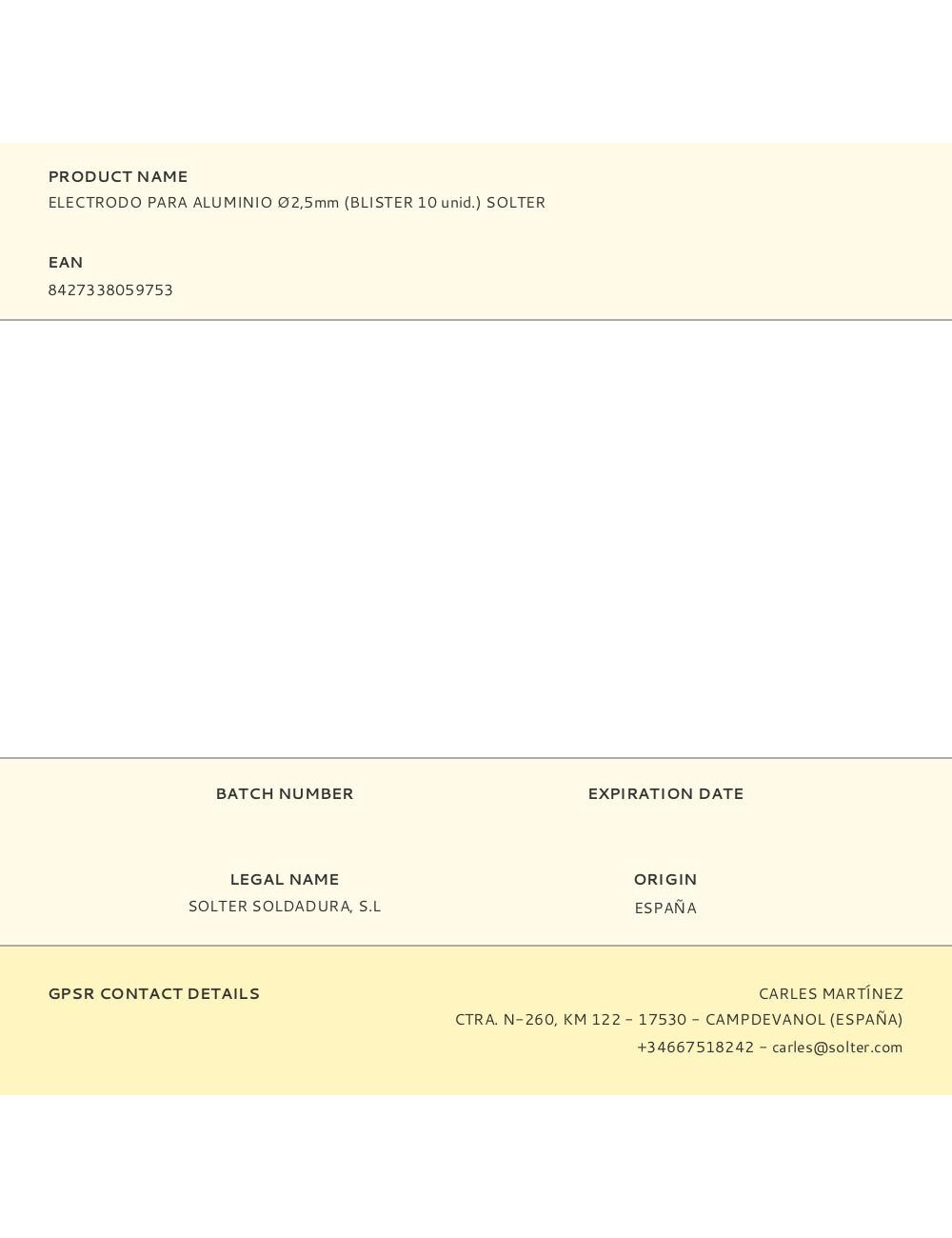 Electrodo para aluminio ø2,5mm (blister 10 unid.) solter