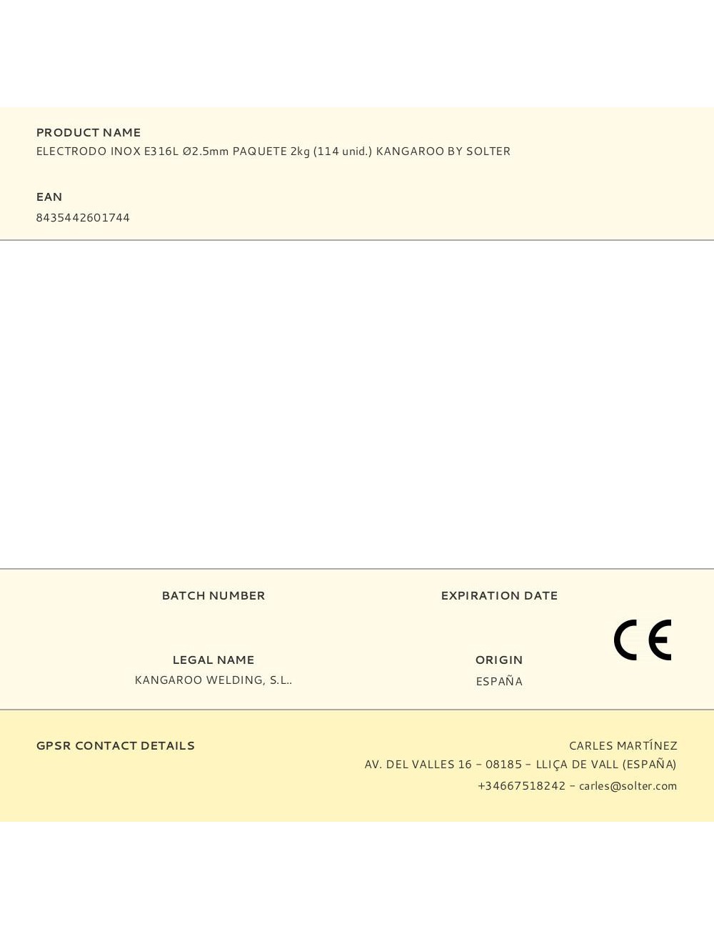 Electrodo inox e316l ø2.5mm paquete 2kg (114 unid.) kangaroo by solter