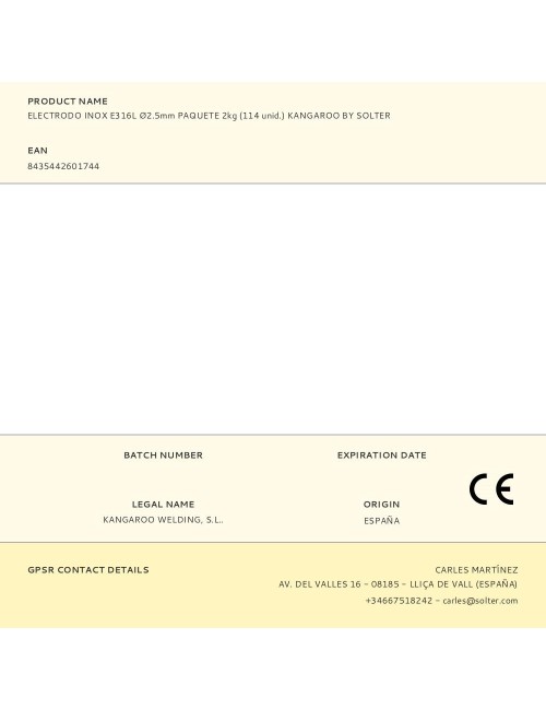 Electrodo inox e316l ø2.5mm paquete 2kg (114 unid.) kangaroo by solter