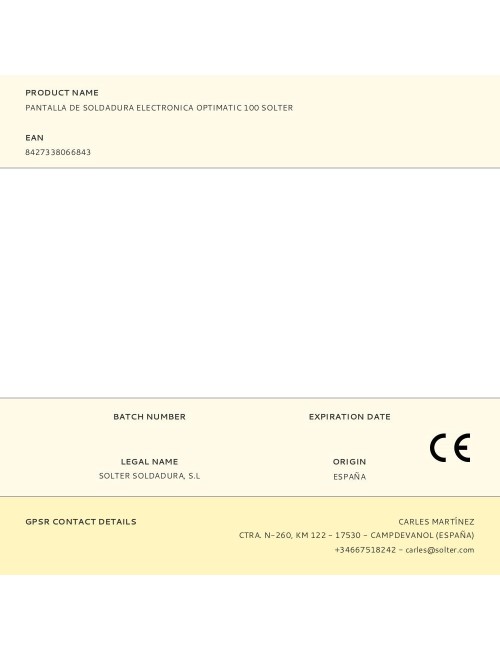 Pantalla de soldadura electronica optimatic 100 solter