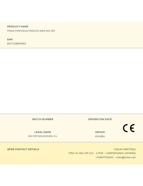 Pinza portaelectrodos 200a solter