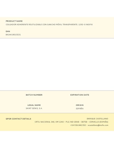 Colgador adherente reutilizable con gancho móvil transparente. 1292-0 inofix