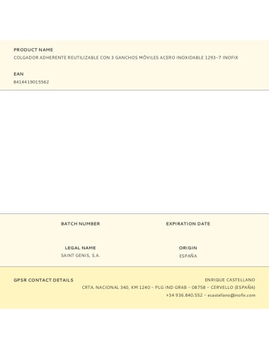 Colgador adherente reutilizable con 3 ganchos móviles acero inoxidable 1293-7 inofix