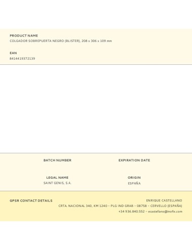 Colgador sobrepuerta negro (blister), 208 x 306 x 109 mm