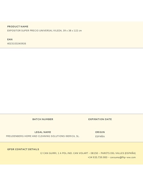 Expositor super precio universal vileda, 39 x 38 x 122 cm