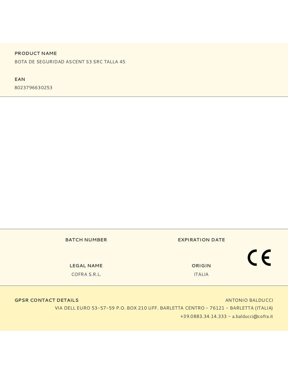 Bota de seguridad ascent s3 src talla 45