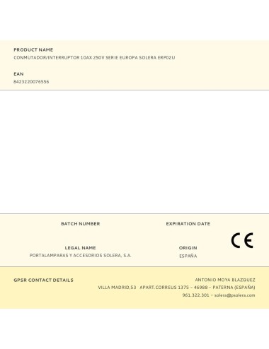 Conmutador/interruptor 10ax 250v serie europa solera erp02u
