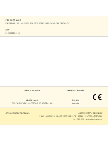 Pulsador luz luminoso 10a 250v serie europa solera erp04ilqc