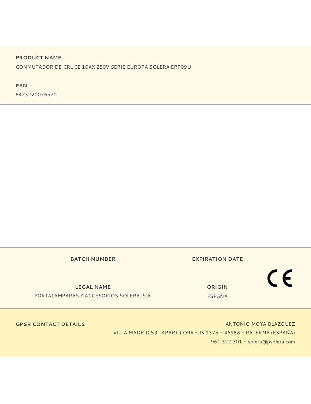 Conmutador de cruce 10ax 250v serie europa solera erp09u
