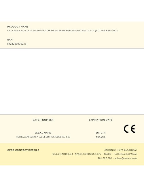 Caja para montaje en superficie de la serie europa (retractilado)solera erp-100u