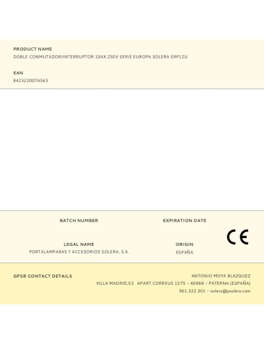 Doble conmutador/interruptor 10ax 250v serie europa solera erp12u