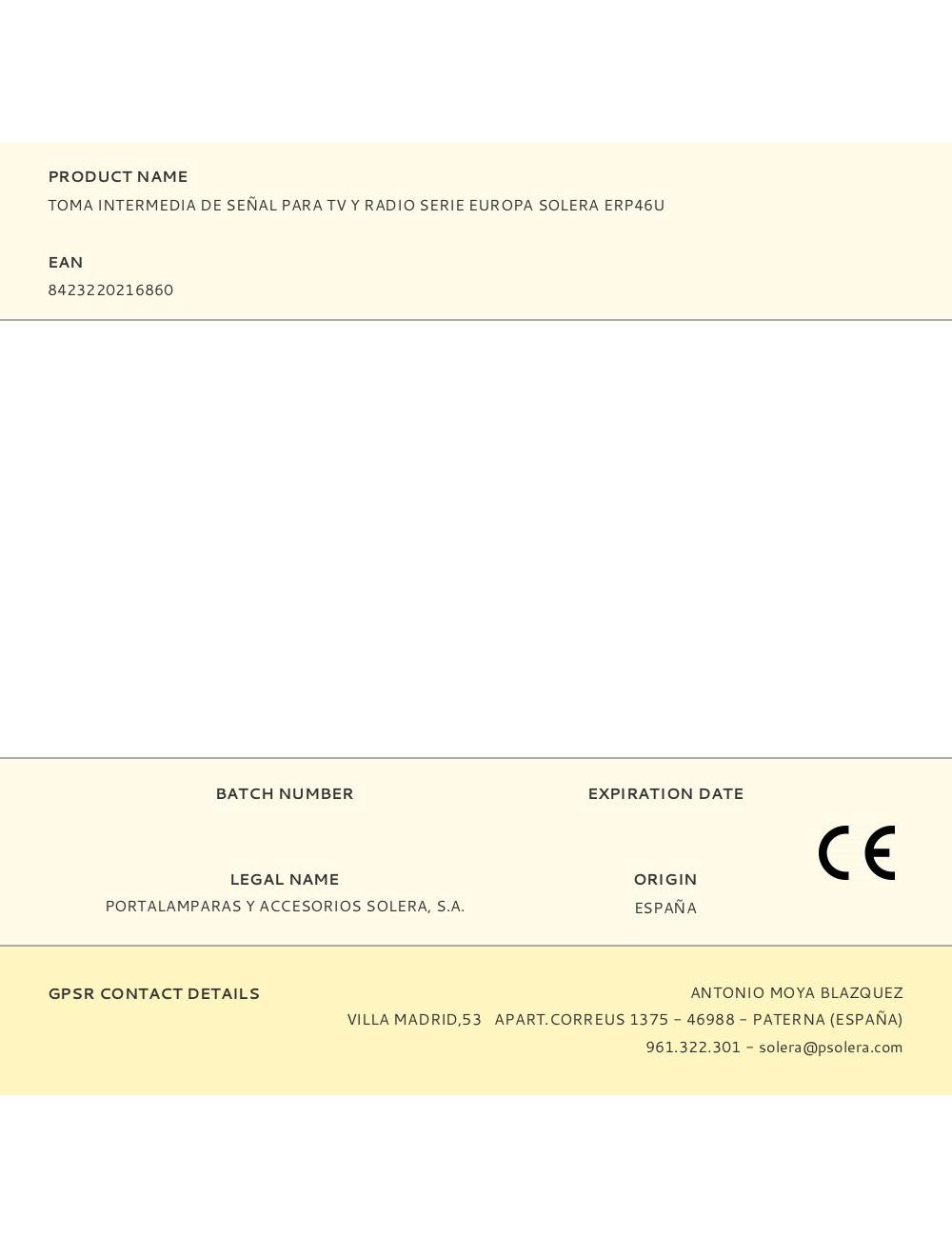 Toma intermedia de señal para tv y radio serie europa solera erp46u