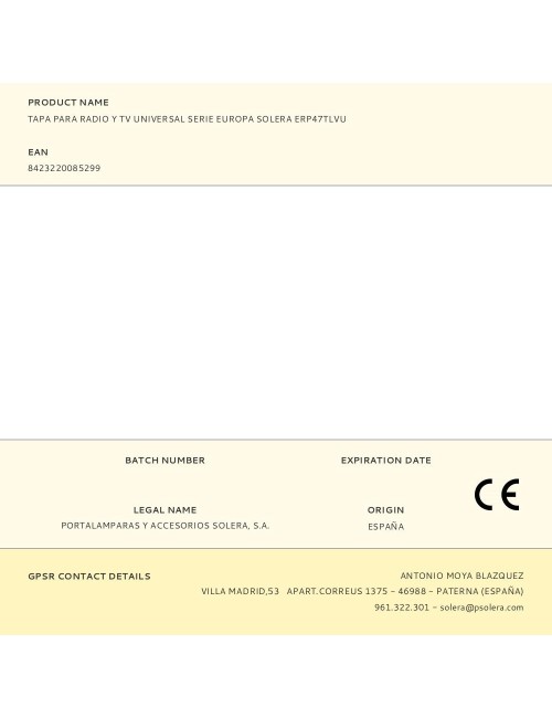 Tapa para radio y tv universal serie europa solera erp47tlvu