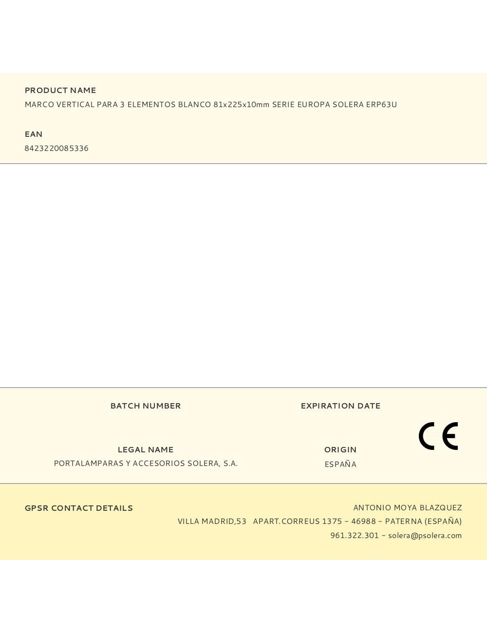 Marco vertical para 3 elementos blanco 81x225x10mm serie europa solera erp63u