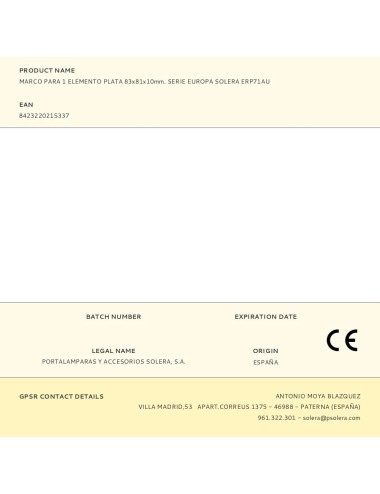 Marco para 1 elemento plata 83x81x10mm. serie europa solera erp71au