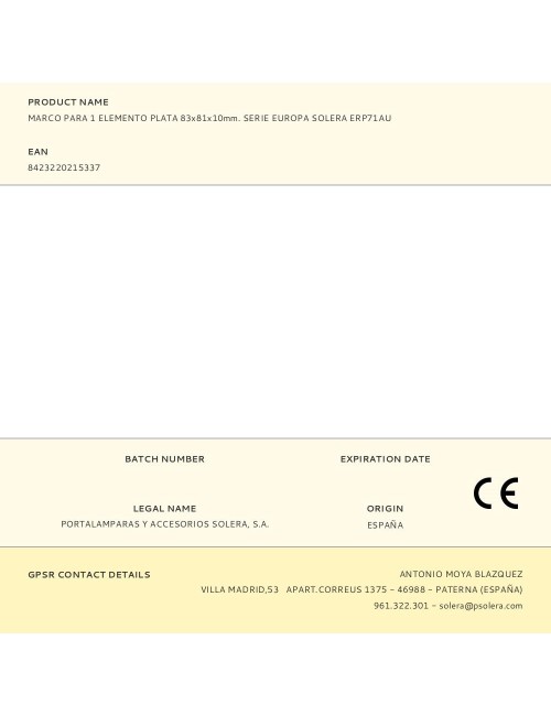 Marco para 1 elemento plata 83x81x10mm. serie europa solera erp71au