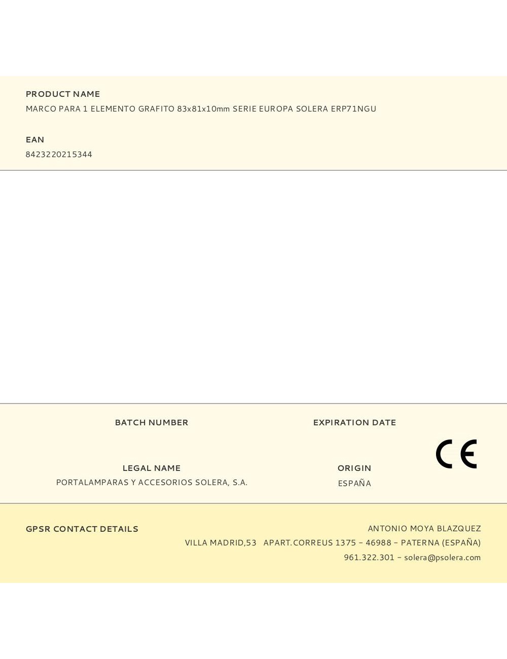 Marco para 1 elemento grafito 83x81x10mm serie europa solera erp71ngu