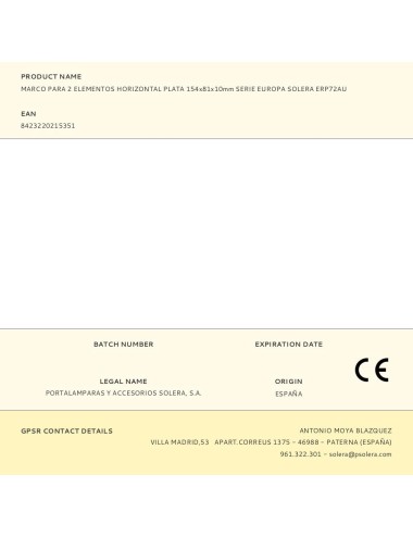 Marco para 2 elementos horizontal plata 154x81x10mm serie europa solera erp72au