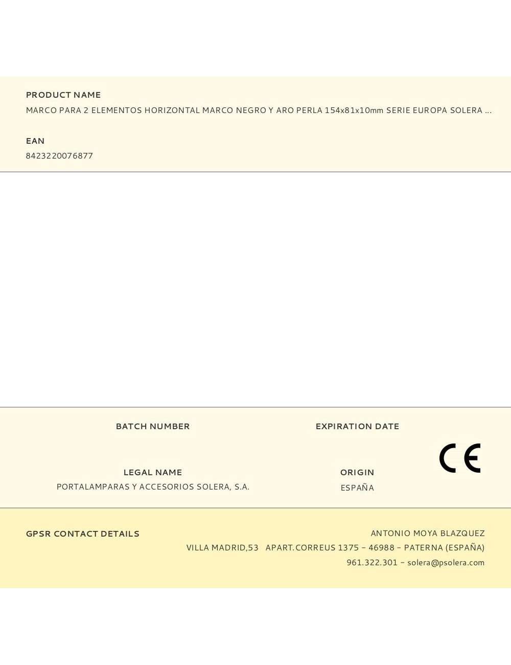 Marco para 2 elementos horizontal marco negro y aro perla 154x81x10mm serie europa solera erp72nu