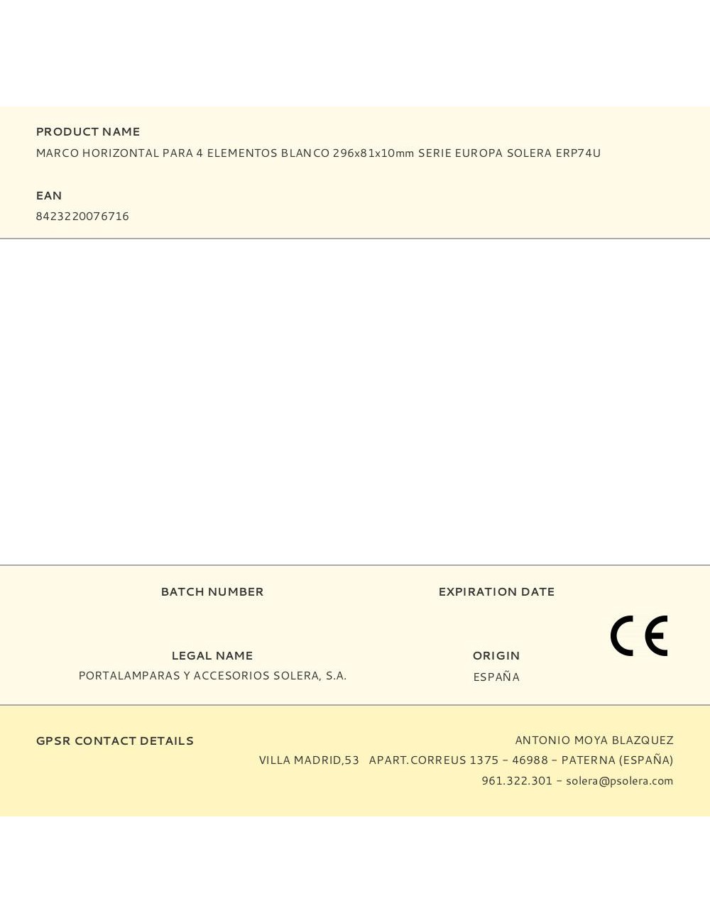 Marco horizontal para 4 elementos blanco 296x81x10mm serie europa solera erp74u