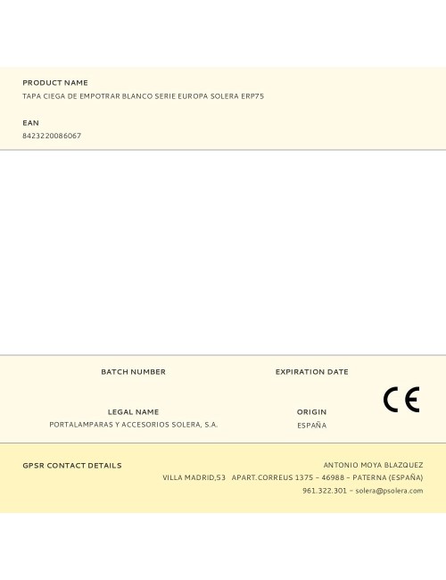 Tapa ciega de empotrar blanco serie europa solera erp75