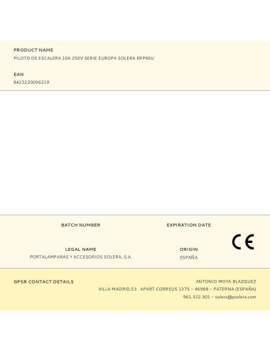 Piloto de escalera 10a 250v serie europa solera erp90u