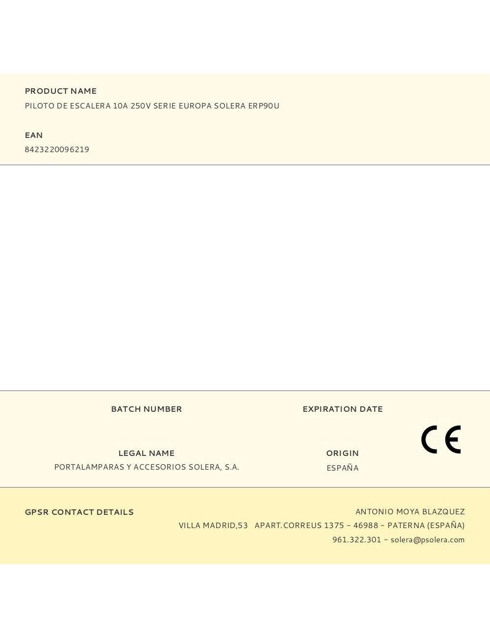 Piloto de escalera 10a 250v serie europa solera erp90u