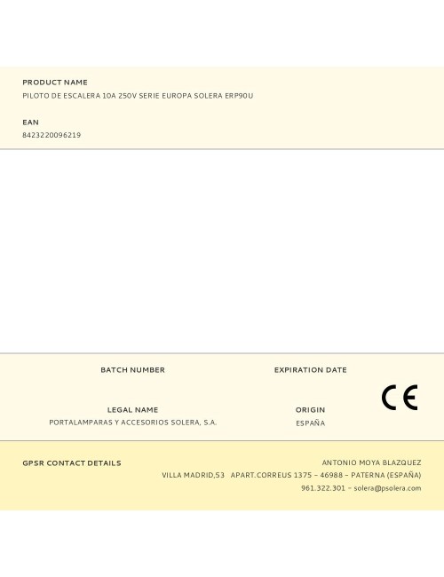 Piloto de escalera 10a 250v serie europa solera erp90u