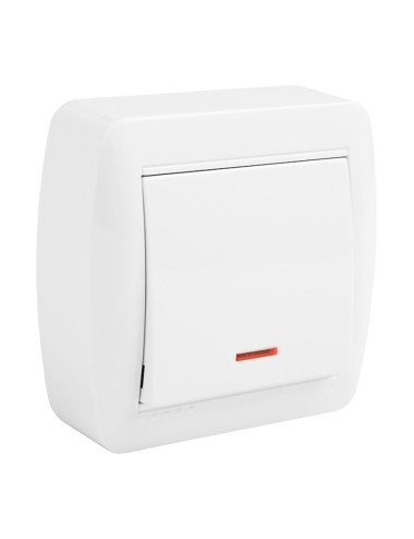 Conmutador unipolar con indicador luminoso superficie mural 74 x 72 x 28 mm