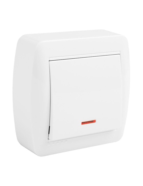 Conmutador unipolar con indicador luminoso superficie mural 74 x 72 x 28 mm