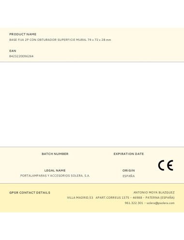 Base fija 2p con obturador superficie mural 74 x 72 x 28 mm