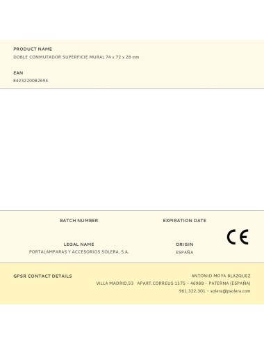 Doble conmutador superficie mural 74 x 72 x 28 mm