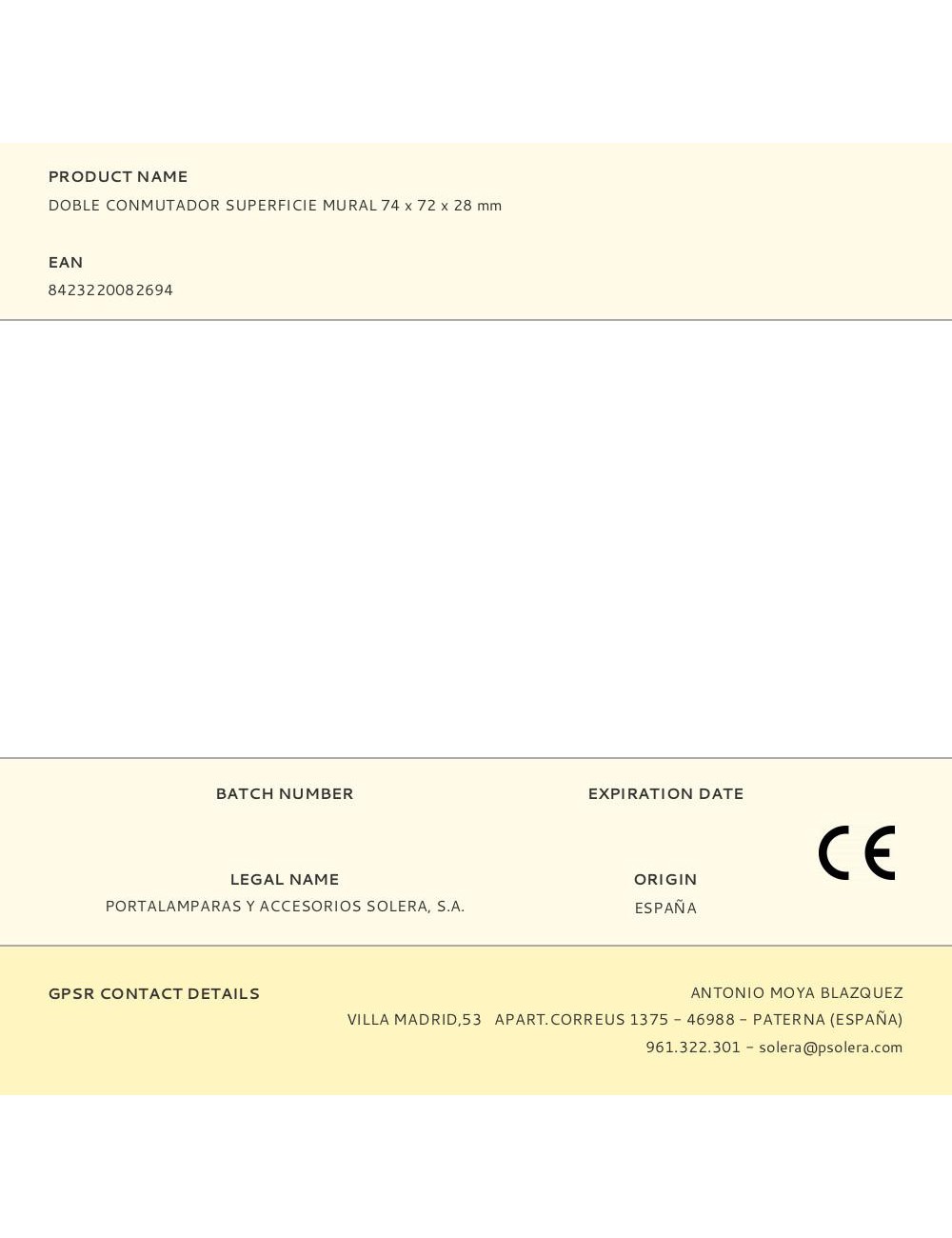 Doble conmutador superficie mural 74 x 72 x 28 mm