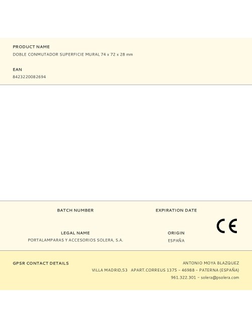 Doble conmutador superficie mural 74 x 72 x 28 mm