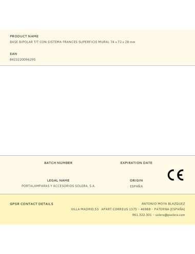 Base bipolar t/t con sistema frances superficie mural 74 x 72 x 28 mm