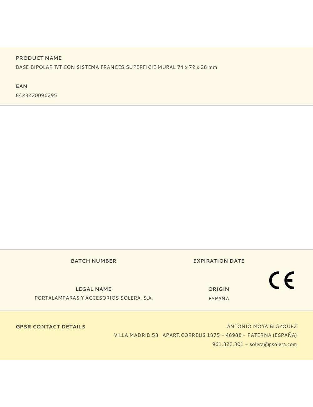 Base bipolar t/t con sistema frances superficie mural 74 x 72 x 28 mm