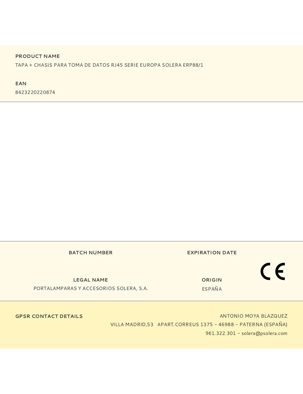 Tapa + chasis para toma de datos rj45 serie europa solera erp88/1