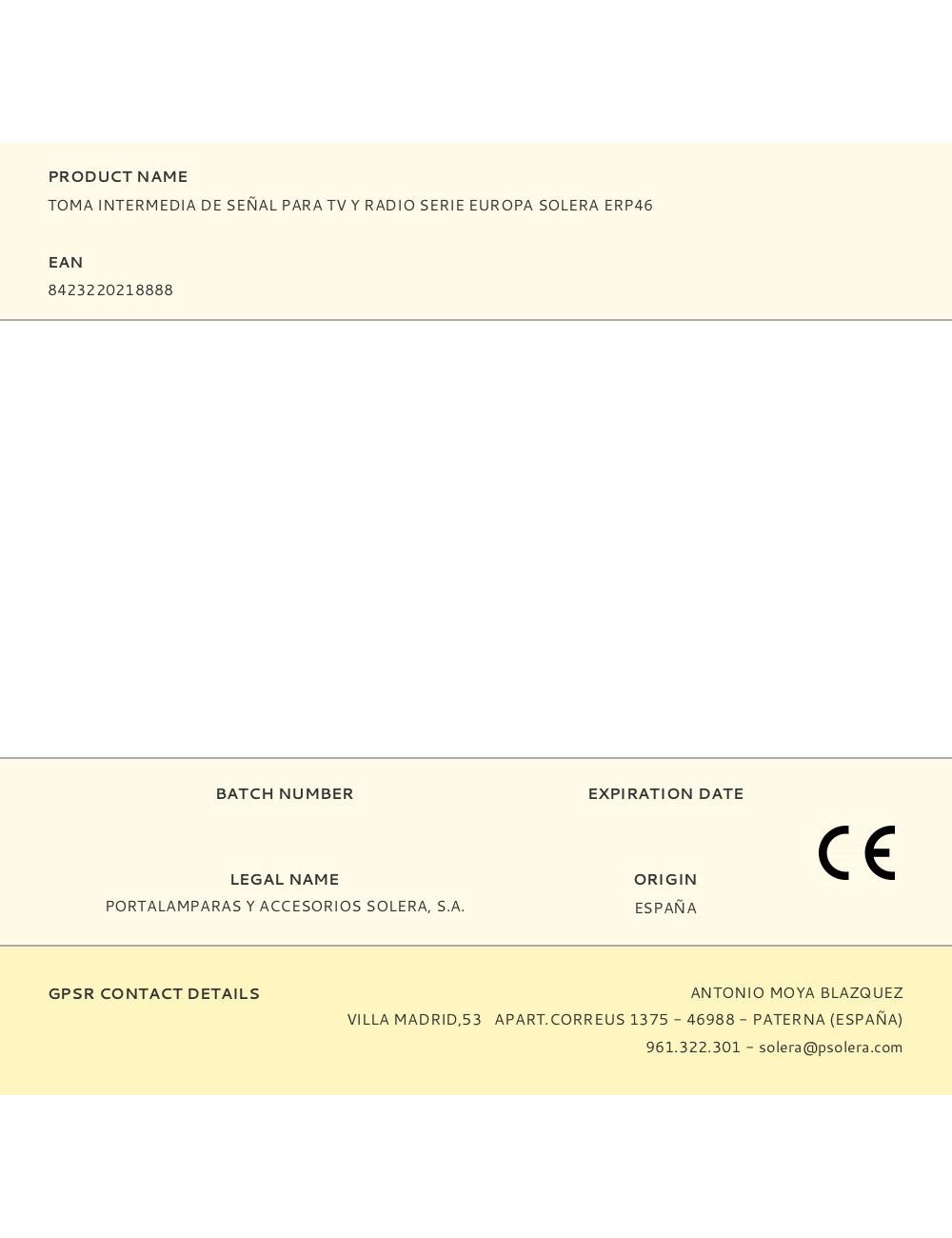 Toma intermedia de señal para tv y radio serie europa solera erp46