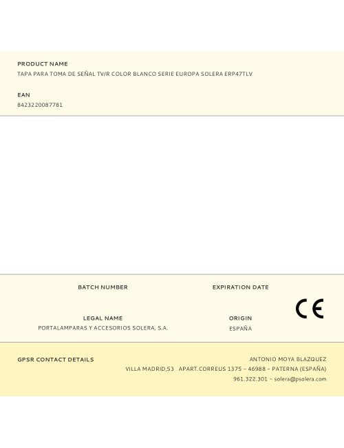 Tapa para toma de señal tv/r color blanco serie europa solera erp47tlv