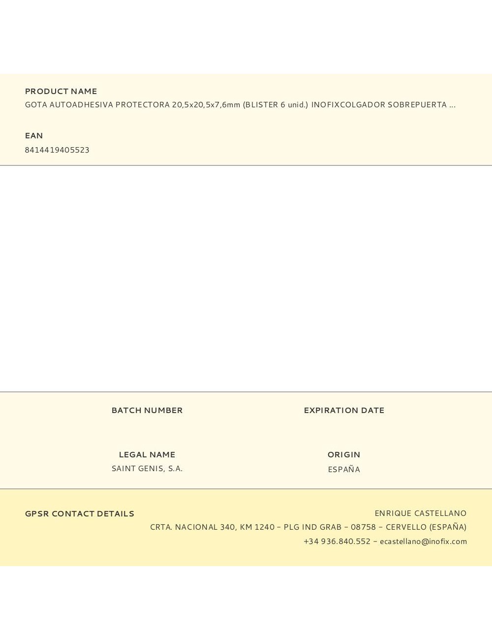 Gota autoadhesiva protectora 20,5x20,5x7,6mm (blister 6 unid.) inofixcolgador sobrepuerta blanco blister inofix