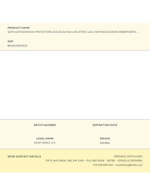 Gota autoadhesiva protectora 20,5x20,5x7,6mm (blister 6 unid.) inofixcolgador sobrepuerta blanco blister inofix