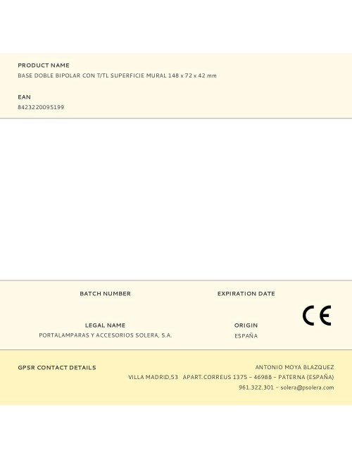 Base doble bipolar con t/tl superficie mural 148 x 72 x 42 mm