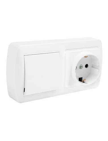 Base doble bipolar con t/tl + conmutador de cruce y con obturador superficie mural 138 x 42 x 72 mm